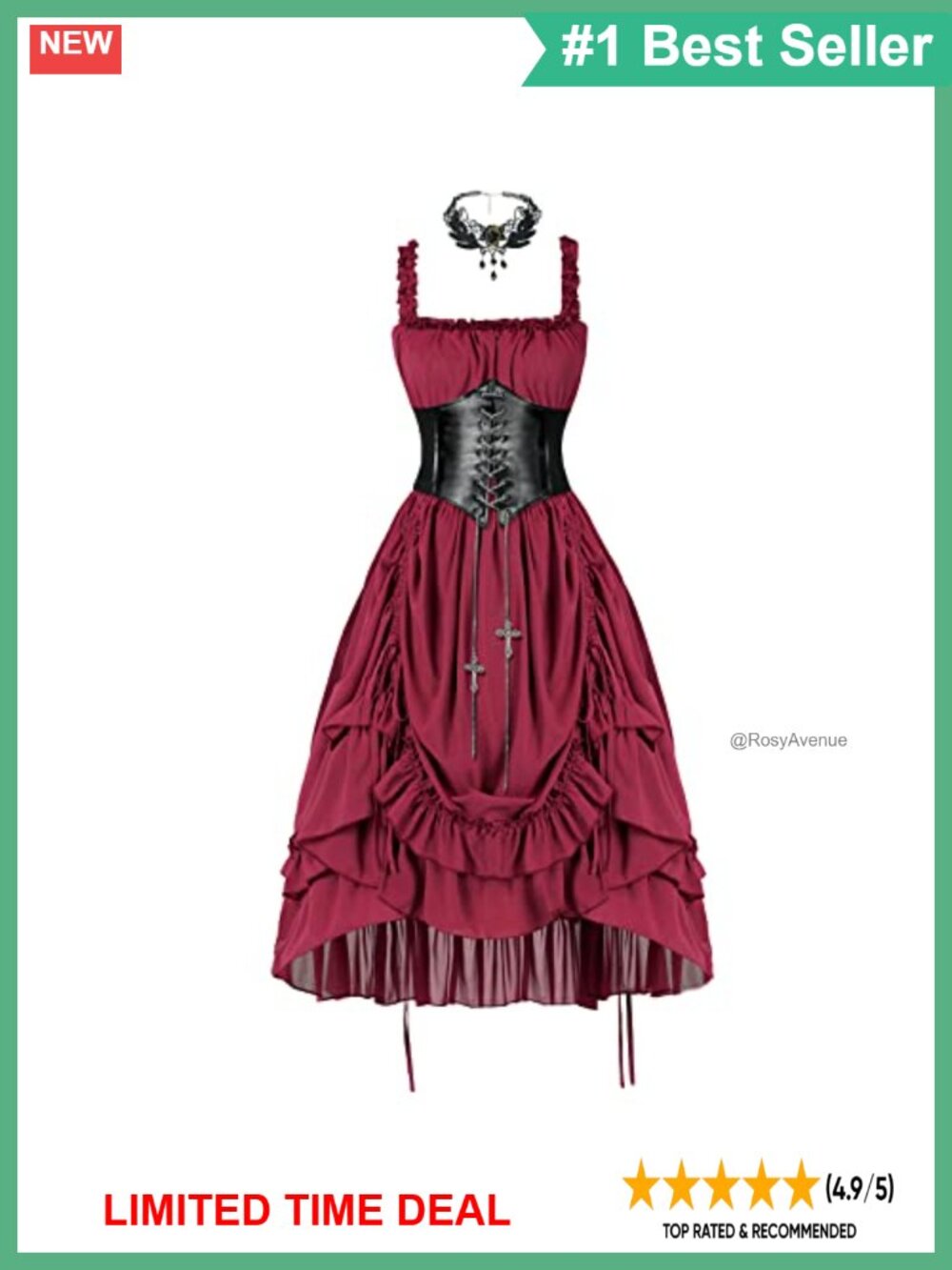 Steampunk Renaissance High Low Corset Dress with Necklace